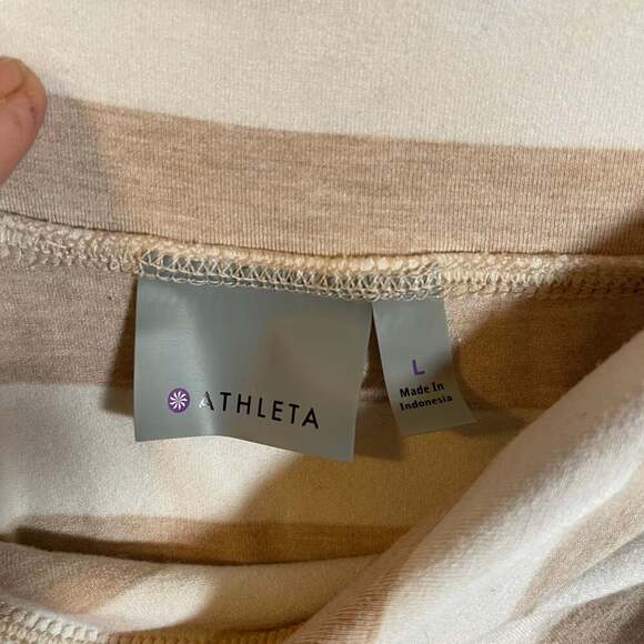 Athleta Ribbon Stripes Tulip Hem Midi Skirt Tan White Faux Wrap - Picture 6 of 6